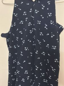 Blue Color  Dress With Light Vlue Flowers On It
