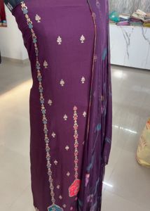 Hand Painted Purple Salwar Kameez Fabric