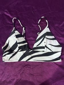 Leaopard Style Black N Offwhite Crop Top
