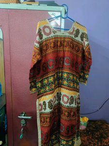 Printed Cotton Kurti With Small Shiny Golden Stone
