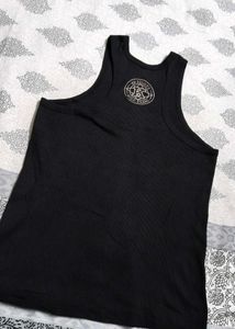 Women Black Ribbed Cotton Tank Top