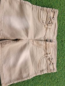 Tan Lace-Up Detail Shorts
