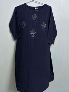 Navy Blue Straight Kurta with Embroidered Front
