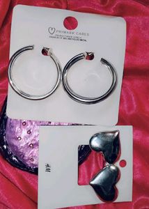 imported Silver Hoop &amp; Heart Earrings combo
