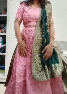 Pink Lehenga Choli with Green Dupatta