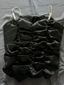 Satin Ruched Pearl Strap Top