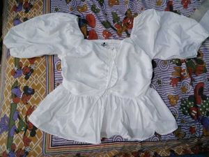 White Puff Sleeve Peplum Top With Free Gift