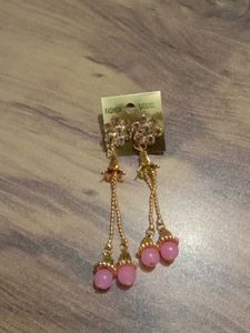 Gold &amp; Pink Dangle Earrings