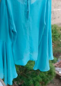 Elegant Sky Blue Flared Sleeve Top