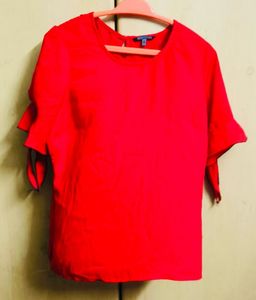 Red Tie Sleeve Top