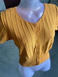 Mustard Button-Up Knit Top
