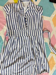 Stripped Printed Dress With Snatched Waist