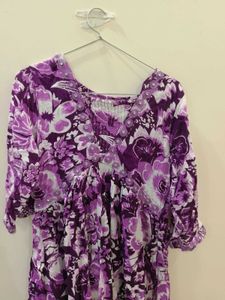 💜🤍 Women Floral Print Alia Cut Dress With Paint