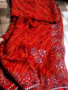 Red   Bandhni Sadi Mirror Work Blouse Size  44