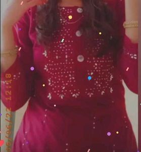 Maroon Embellished Kurti