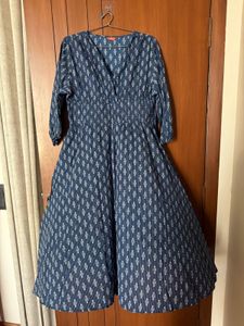 Indigo Print Embroidered Dress