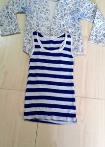White Jacket With Blue Stripes T-shirt
