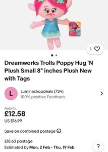 Dreamworks Trolls Poppy Hug 'N Plush Small 8" inch
