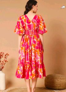 Pink &amp; Orange Floral Midi Dress