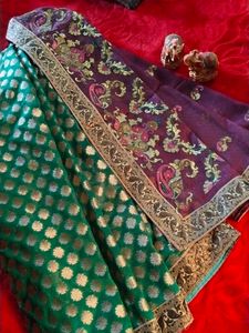 Elegant Maroon &amp; Green Sari
