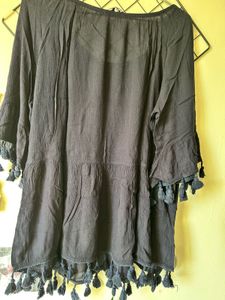 Crepe Tunic Top With Tassels