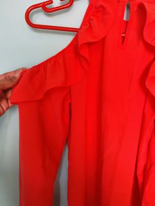 Coral Pink Off Shoulder Ruffle Top