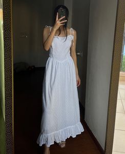 Swiss Dot Corset Ruffled Sleeveless Midi Dress