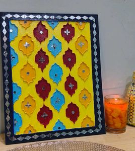 15=Handmade Lippan Art With Mirror Wall Decor 💙💛