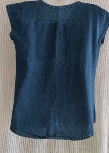 Denim Top with Geometric Print