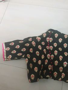Black Raw Silk Embroidered Blouse