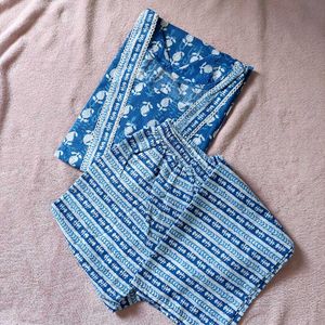 Blue New Cotton 2pcs Suit - 40 L Size