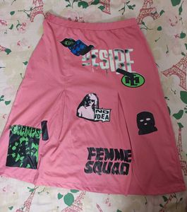Pink Graphic Print Skirt