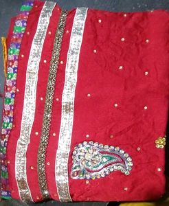 Red &amp; Gold Embellished Indian Saree