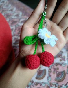 Crochet Cherry Keychain