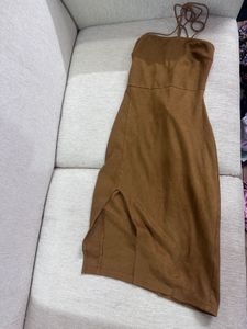 Faux Suede Dress With Back Ties
