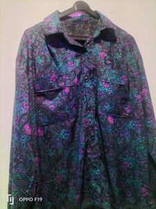 Rayon Black Shirt With Green And Pink Multi Colour With Simple Design