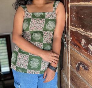 Green Printed Sleeveless Top