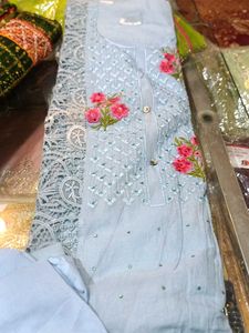 Sky blue floral Dress Material