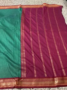 Good Green And Maroon Border Saree For Grabs