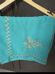 Elegant Teal Embroidered Saree