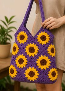 Crochet Sunflower Tote Bag