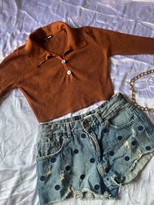Brown Full Sleeve Crop Top!