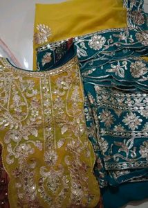 Pakistani Embroidered Kurta Palazzo And Dupatta