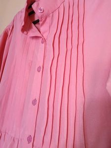 Pink Tiered Midi Shirt Dress