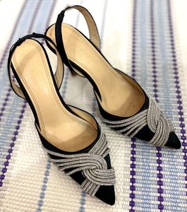 Sling back Black Heel With Embellishment