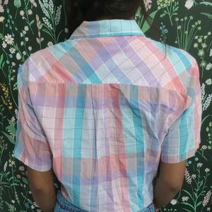Pastel Plaid Tie-Front Top