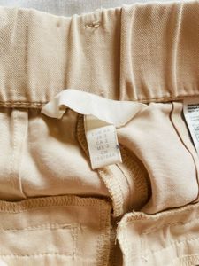 Beige Linen Blend Wide Leg Pants