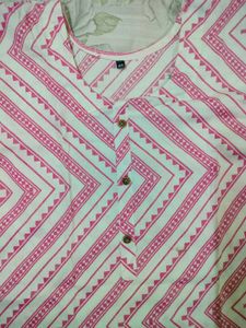 White Pink Cotton Kurti