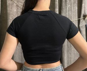 Black Graphic Crop Top
