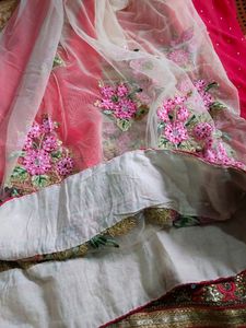 Pink Embroidered Net Saree